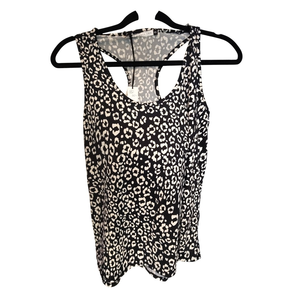 Three Eighty Two Womens XS Leopard Print Racerback Tank Top Black White TR-473VJ
